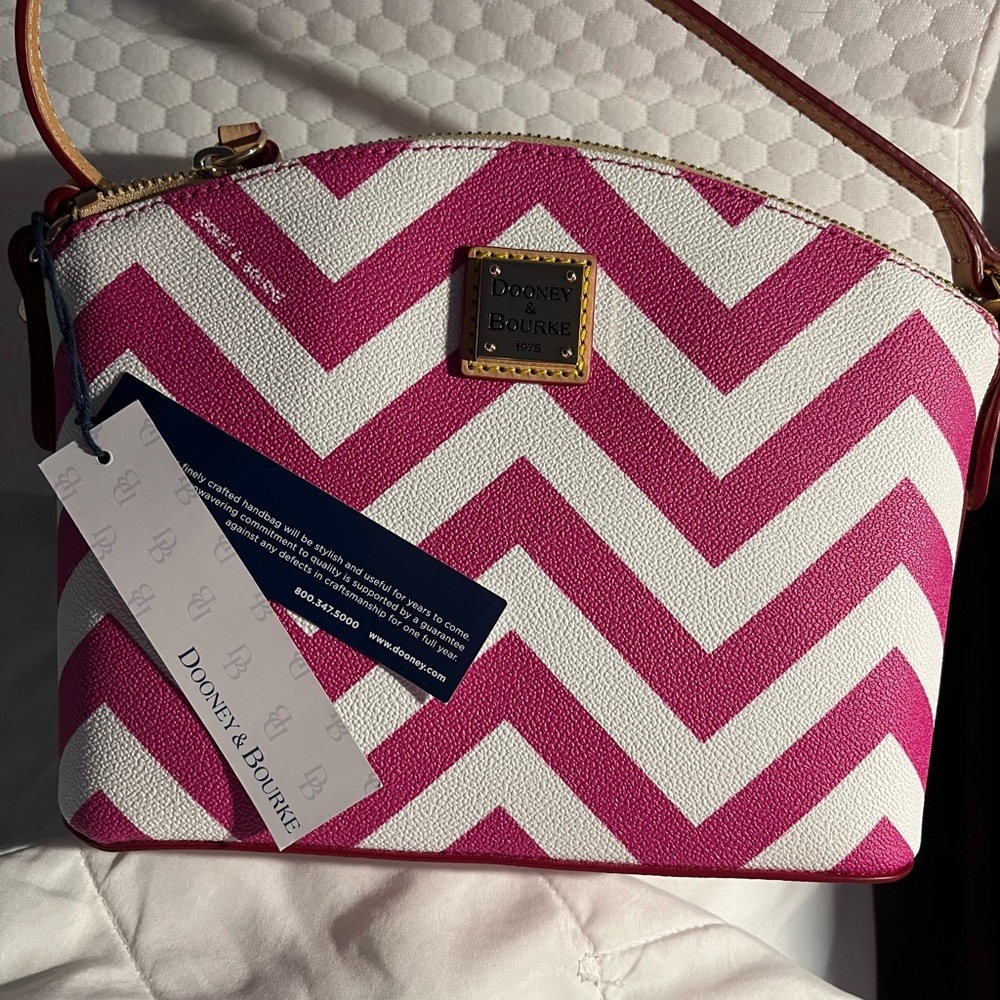 Dooney & Bourke Pink and White Chevron Crossbody Bag
